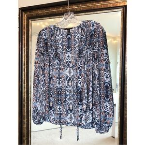 Women’s Long Sleeve Blouse Boho Geometric Indie Blue Pattern